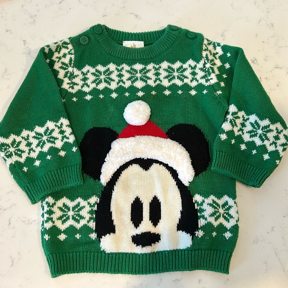 Disney Baby by Disney Store 12-18 M Green Mickey Sweater